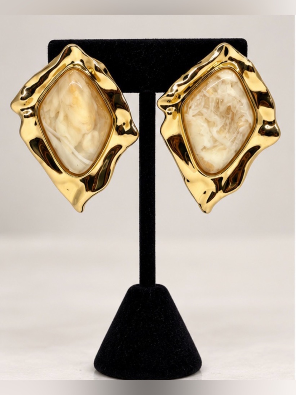 Wolf & Badger Gold Sculptural Marbled Statement Earrings NWT